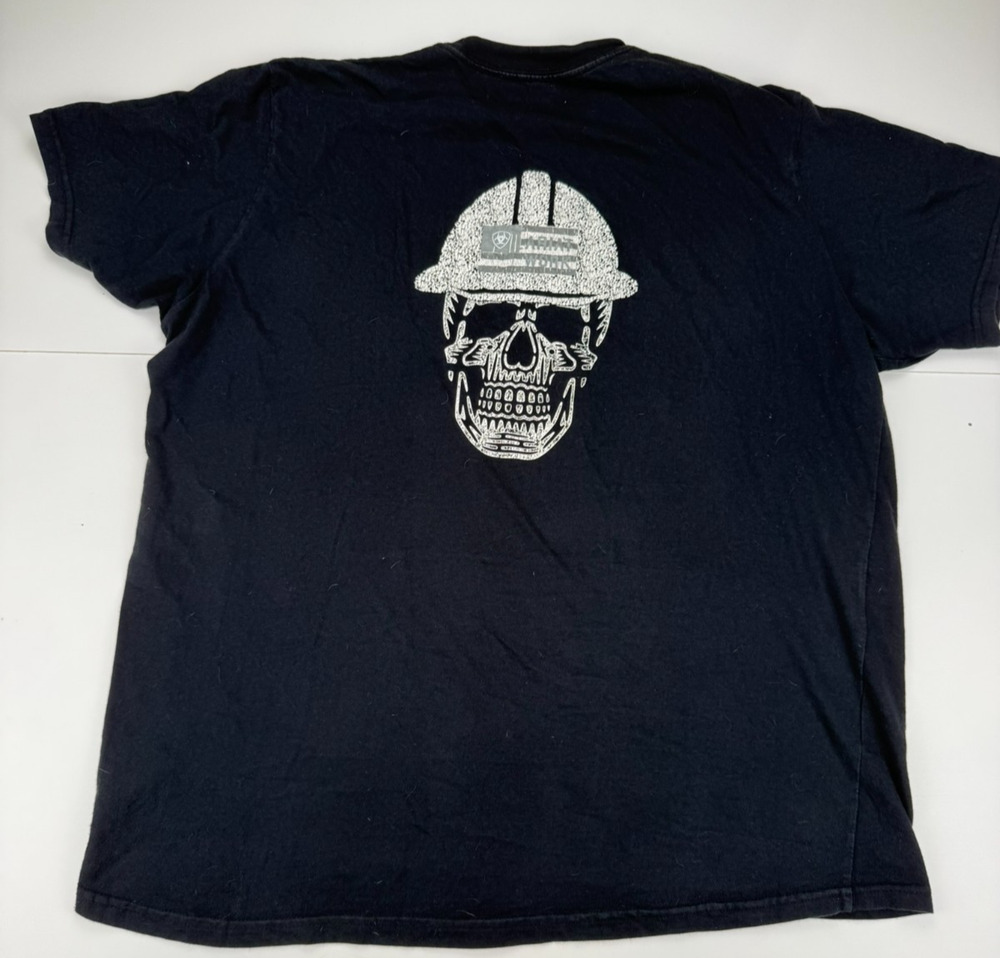 Ariat Rebar Roughneck Graphic T Shirt Mens XL Black Skull Hard Hat Work Tee